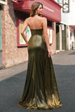 Robe de soirée longue sans bretelles sirène dorée scintillante avec fente