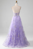 Robe de Soirée violette à paillettes trapèze avec broderie