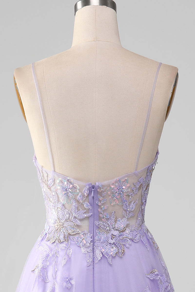 Charger l&#39;image dans la galerie, Robe de Soirée violette à paillettes trapèze avec broderie