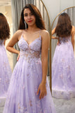 Robe de Soirée violette à paillettes trapèze avec broderie