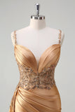 Robe de bal scintillante en satin sirène sirène Watteau Train Corset à paillettes avec fente