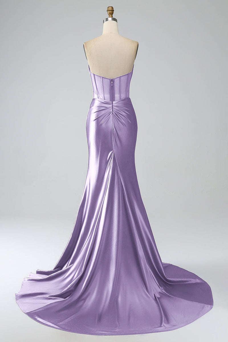 Charger l&#39;image dans la galerie, Robe de Soirée longue corset plissée sans bretelles sirène rouge avec fente