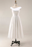 Robe de fiançailles Midi simple blanche décalée A Line