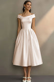Robe de fiançailles Midi simple blanche décalée A Line