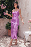Robe midi à bretelles fines dorées bodycon scintillantes avec sequins