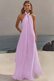Robe longue de graduation en mousseline de soie blanche