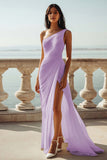 Mousseline de soie ivoire une épaule Maxi gaine plage robe de fiançailles avec fente