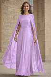 Robe longue mère de la mariée en mousseline de soie de sirène marine avec cape