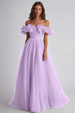 Robe formelle trapèze épaule dénudée à volants couleur sage poussiéreux