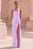 Robe de soirée longue rose clair bustier froissée avec fente