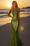Robe longue formelle sirène dos nu argentée scintillante