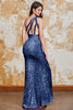 Charger l&#39;image dans la galerie, Sirène scintillante une épaule Fuchsia Sequins Robe de bal longue avec fente