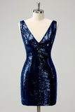 Robe de bal à paillettes à col en V Noir scintillante avec volants amovibles