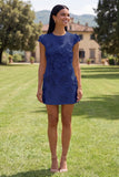 Robe bodycon jaune à col rond avec fleurs 3D