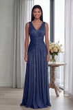 Robe Longue de Cérémonie Plissée Vieux Rose Col V