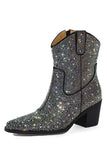 Bottines western noires en strass de couleur contrastante