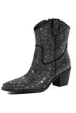 Bottines western noires en strass de couleur contrastante