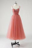 Blush A Line Spaghetti Bretelles Froncés Paillettes Corset Robe formelle