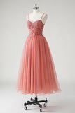 Blush A Line Spaghetti Bretelles Froncés Paillettes Corset Robe formelle