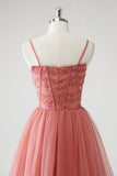 Blush A Line Spaghetti Bretelles Froncés Paillettes Corset Robe formelle