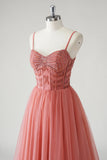 Blush A Line Spaghetti Bretelles Froncés Paillettes Corset Robe formelle