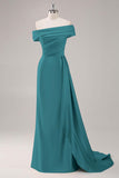 Robe longue fourreau plissée champagne à une épaule