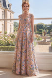Robe longue de la mère de la mariée en tulle vert brodée en V, décolleté en V