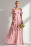 Robe longue de demoiselle d’honneur en chiffon en chiffon en ligne A ligne A avec volants