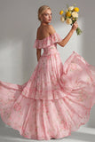 Robe longue de demoiselle d’honneur en chiffon en chiffon en ligne A ligne A avec volants