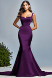 Robe longue de bal sirène vert foncé en satin