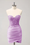 Fuchsia Sweetheart Corset Robe de cocktail avec perles