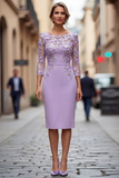 Robe midi Mother of the Bride Mother of the Bride à col bateau bleu clair avec un col en fusil et manches 3/4