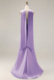 Robe de soirée longue sirène vert clair satin bustier sans bretelles avec fentes latérales et foulard