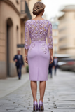 Robe midi Mother of the Bride Mother of the Bride à col bateau bleu clair avec un col en fusil et manches 3/4