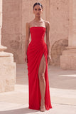 Robe de soirée longue rose clair bustier froissée avec fente