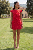 Robe bodycon jaune à col rond avec fleurs 3D
