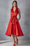 Robe d’invitée de mariage en satin fuchsia à col en V