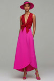 Orange et fuchsia Col en V Robe de cérémonie trapèze