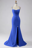 Robe de bal sirène scintillante bleu clair avec fente