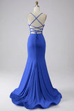 Robe de bal sirène scintillante bleu clair avec fente