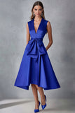 Robe d’invitée de mariage en satin fuchsia à col en V