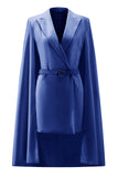 Mini robe de travail moulante blanche à revers en pointe avec cape