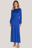 Robe formelle trapèze à manches longues en satin ivoire à encolure dégagée