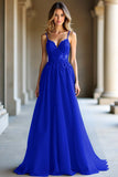 Une ligne bleu foncé spaghetti bretelles sweetheart robe longue de bal