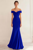 Robe formelle sirène à épaules dénudées et marine froncée
