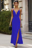 Robe longue formelle à bretelles spaghetti noires avec fente