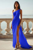 Mousseline de soie ivoire une épaule Maxi gaine plage robe de fiançailles avec fente