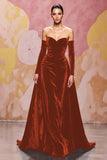 Robe de soirée longue en velours rouge foncé à décolleté en cœur