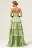 Robe de demoiselle d'honneur longue bleu marine foncé bustier sans bretelles à plusieurs niveaux