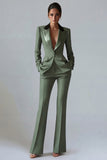 Costume d'affaires femme 2 pièces vert foncé revers pointe un bouton